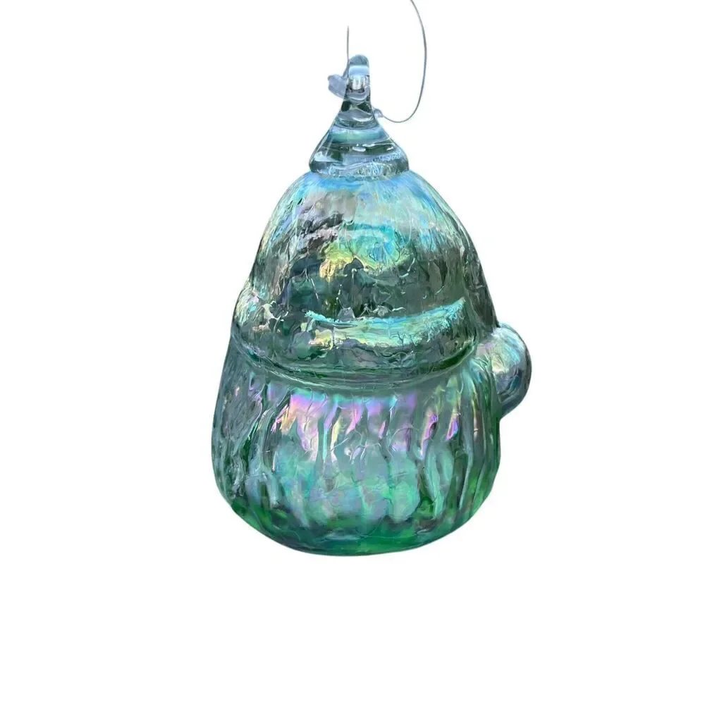 NWT Glass Eye Studio Christmas Ornament Santa Green Iridescent